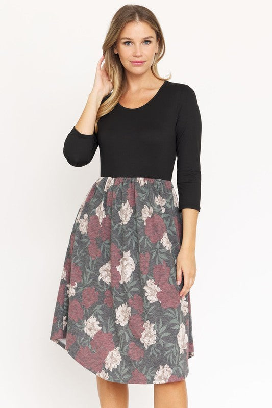 Quarter Sleeve Midi Dress-Charmful Clothing Boutique