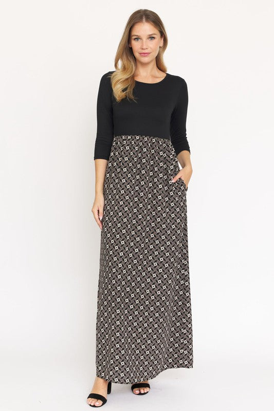 Quarter Sleeve Maxi Dress-Charmful Clothing Boutique