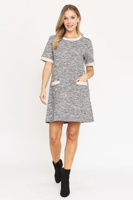 Preppy Tweed Shift Dress-Charmful Clothing Boutique