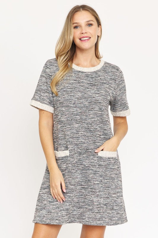 Preppy Tweed Shift Dress-Charmful Clothing Boutique