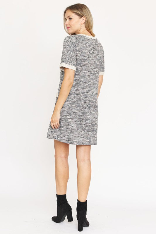 Preppy Tweed Shift Dress-Charmful Clothing Boutique