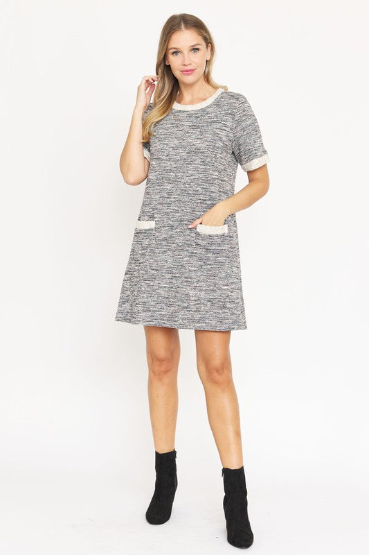 Preppy Tweed Shift Dress-Charmful Clothing Boutique