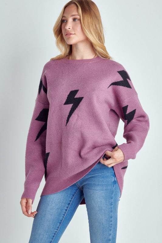 Lightening Bolt Crewneck Sweater-Charmful Clothing Boutique