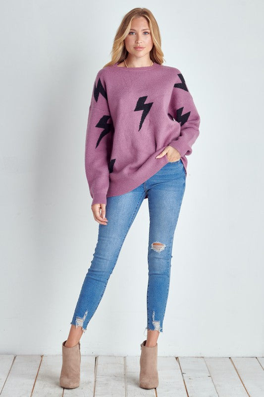 Lightening Bolt Crewneck Sweater-Charmful Clothing Boutique
