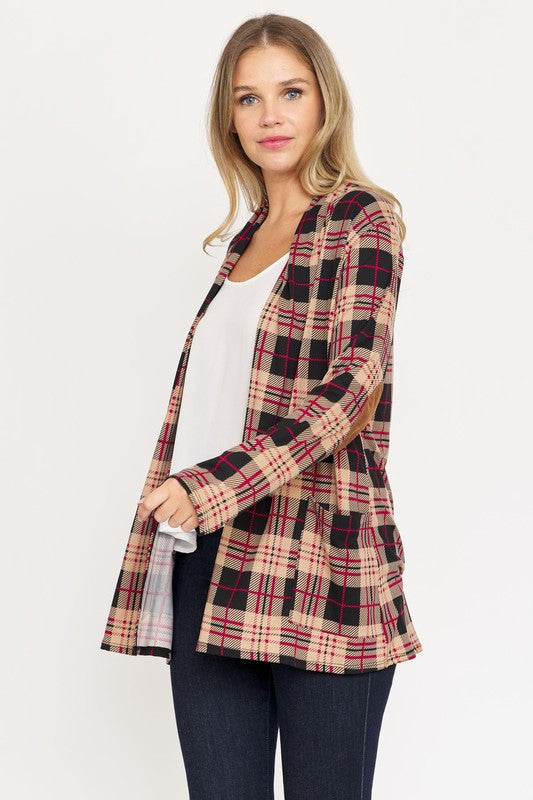 Plaid Contrast Elbow Patch Cardigan-Charmful Clothing Boutique