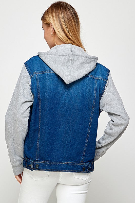 Women's Denim  Jacket with Fleece Hoodies-Charmful Clothing Boutique