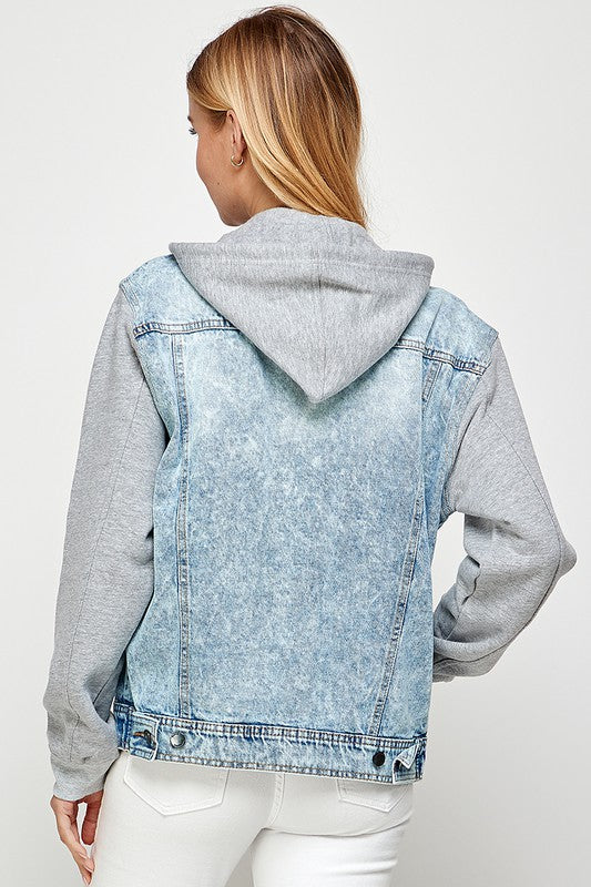 Women's Denim  Jacket with Fleece Hoodies-Charmful Clothing Boutique