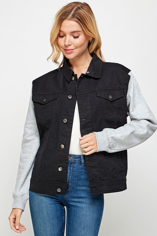 Women's Denim  Jacket with Fleece Hoodies-Charmful Clothing Boutique