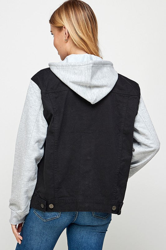 Women's Denim  Jacket with Fleece Hoodies-Charmful Clothing Boutique