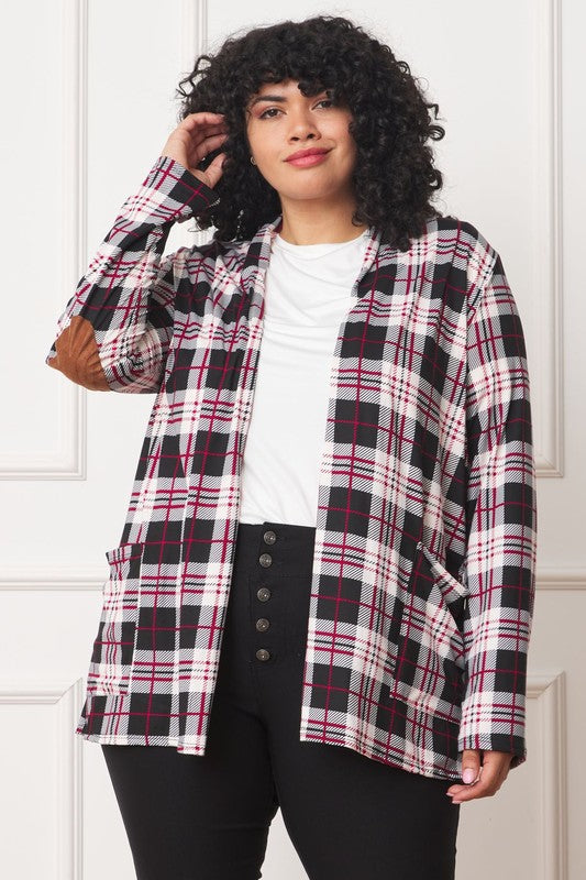 Plaid Contrast Elbow Patch Cardigan-Charmful Clothing Boutique