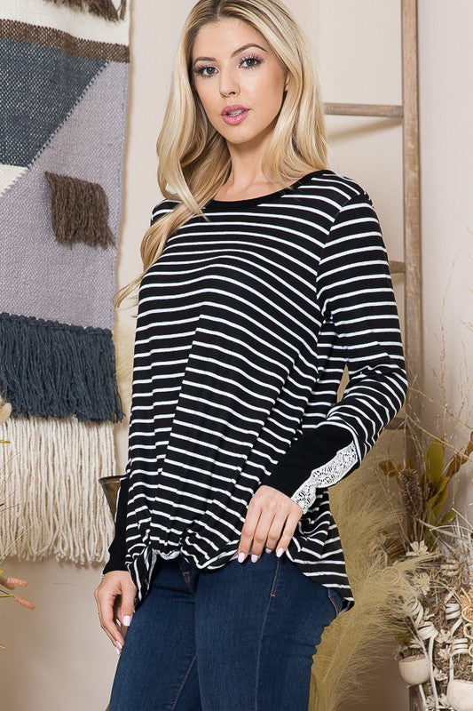 Front Twist Stripe Knit Top-Charmful Clothing Boutique