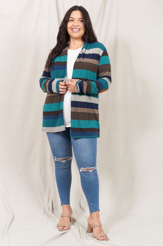 Stripe Elbow Patch Cardigan-Charmful Clothing Boutique