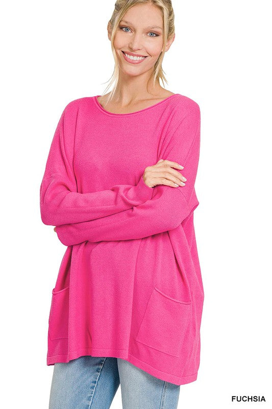 Oversized Front Pocket Sweater-Charmful Clothing Boutique