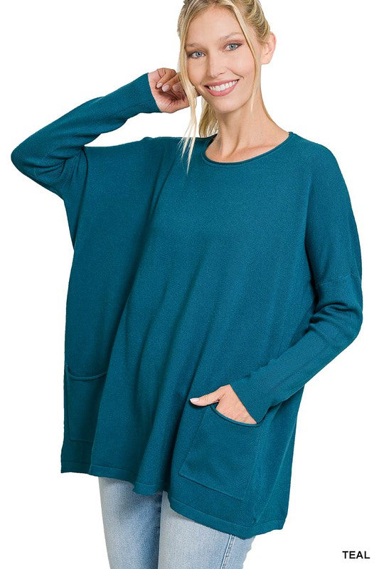 Oversized Front Pocket Sweater-Charmful Clothing Boutique