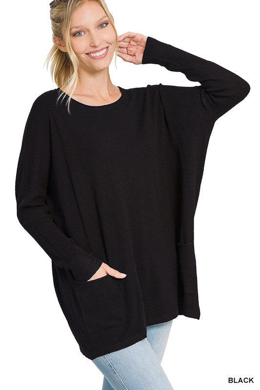 Oversized Front Pocket Sweater-Charmful Clothing Boutique