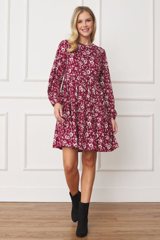 Floral Crew Neck Midi Dress-Charmful Clothing Boutique