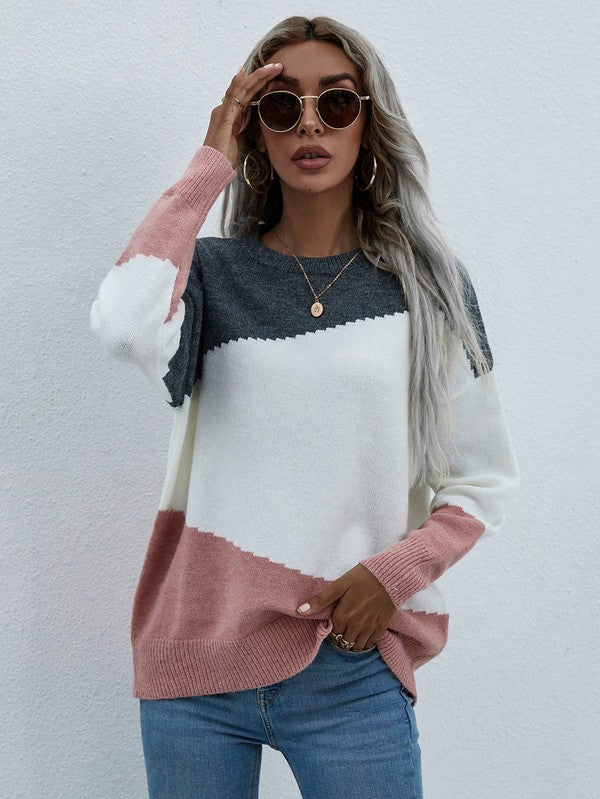 Women's Long Sleeve Round Neck Sweater-Charmful Clothing Boutique
