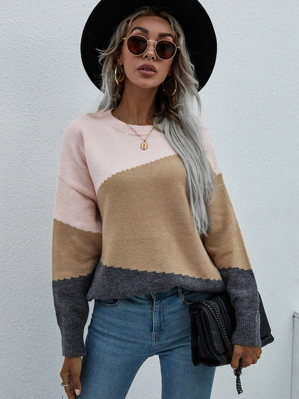 Women's Long Sleeve Round Neck Sweater-Charmful Clothing Boutique