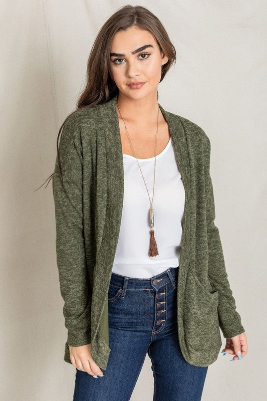 Solid Drape Pocket Cardigan-Charmful Clothing Boutique