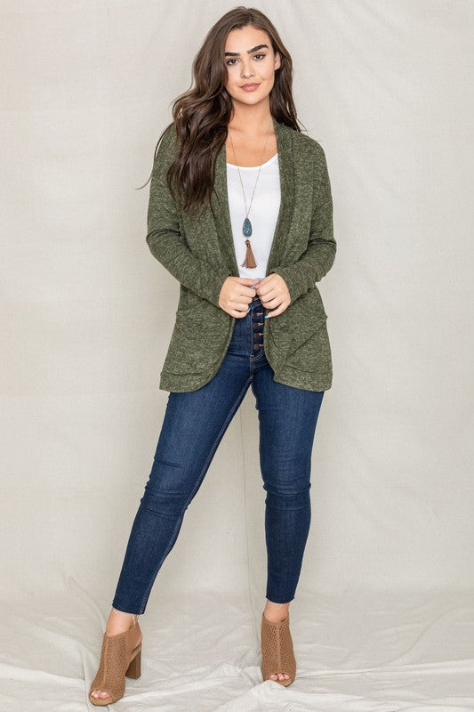 Solid Drape Pocket Cardigan-Charmful Clothing Boutique