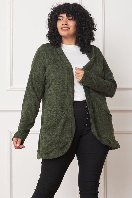 Plus Solid Drape Pocket Cardigan-Charmful Clothing Boutique