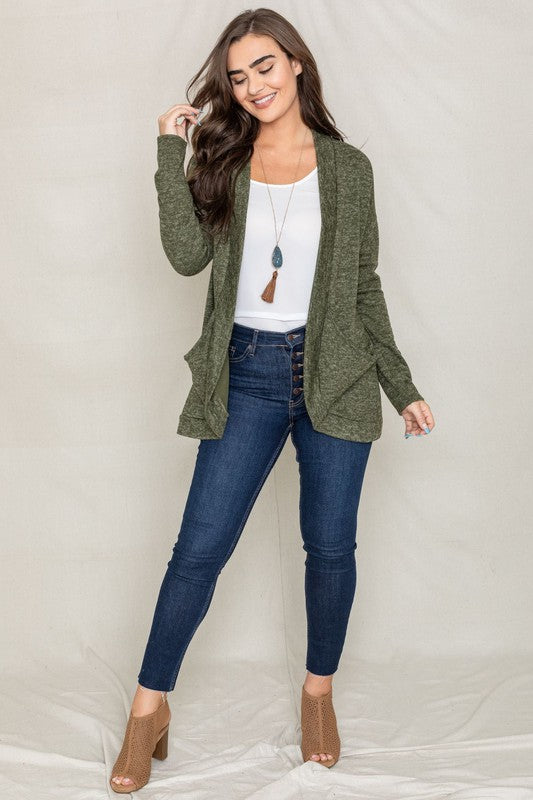 Solid Drape Pocket Cardigan-Charmful Clothing Boutique