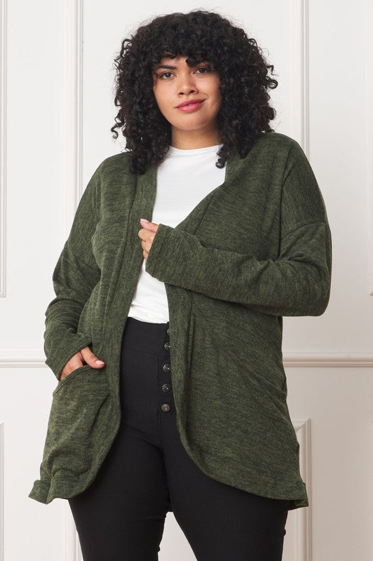 Solid Drape Pocket Cardigan-Charmful Clothing Boutique