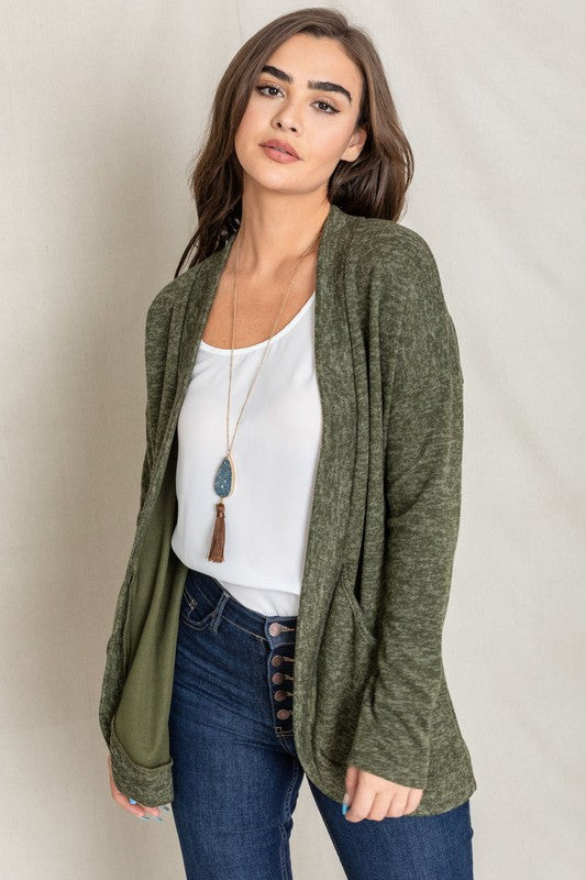 Solid Drape Pocket Cardigan-Charmful Clothing Boutique