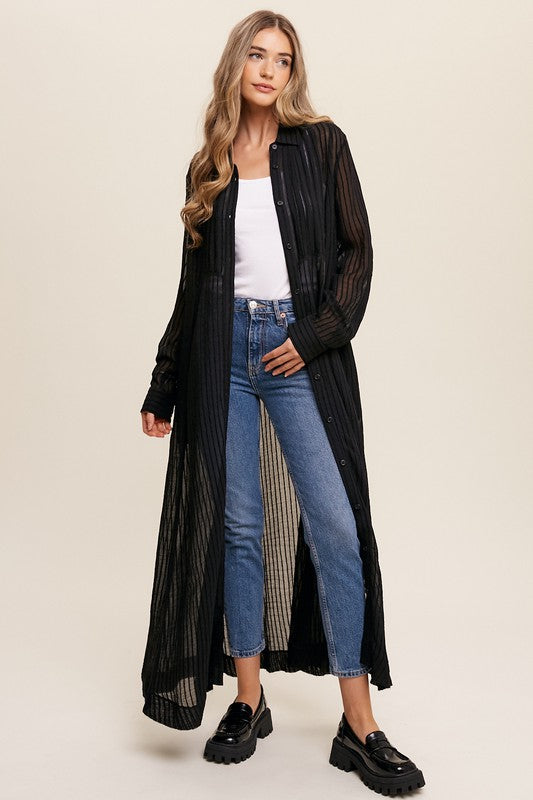 Long Button Down Shirt Maxi Dress-Charmful Clothing Boutique