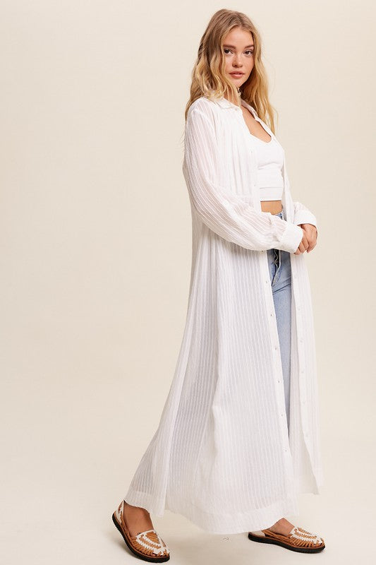 Long Button Down Shirt Maxi Dress-Charmful Clothing Boutique