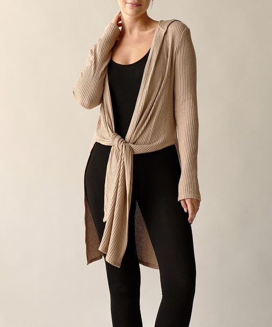 BAMBOO WAFFLE SLIM CARDIGAN WITH A HOODIE-Charmful Clothing Boutique