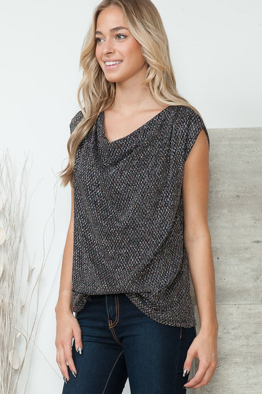 Cowl Neck Lurex Top-Charmful Clothing Boutique