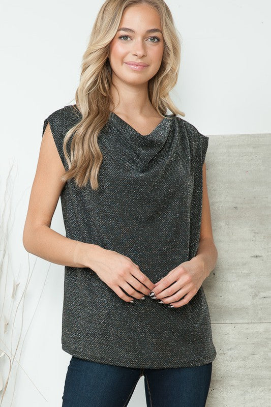 Cowl Neck Lurex Top-Charmful Clothing Boutique