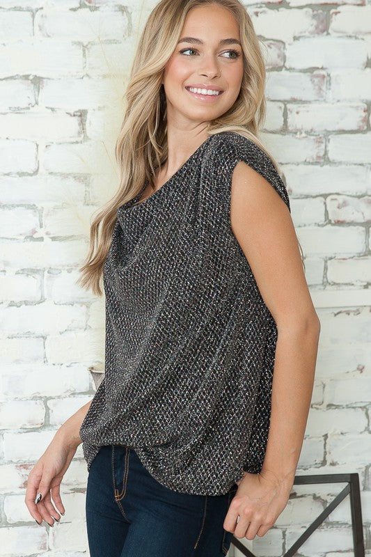 Cowl Neck Lurex Top-Charmful Clothing Boutique