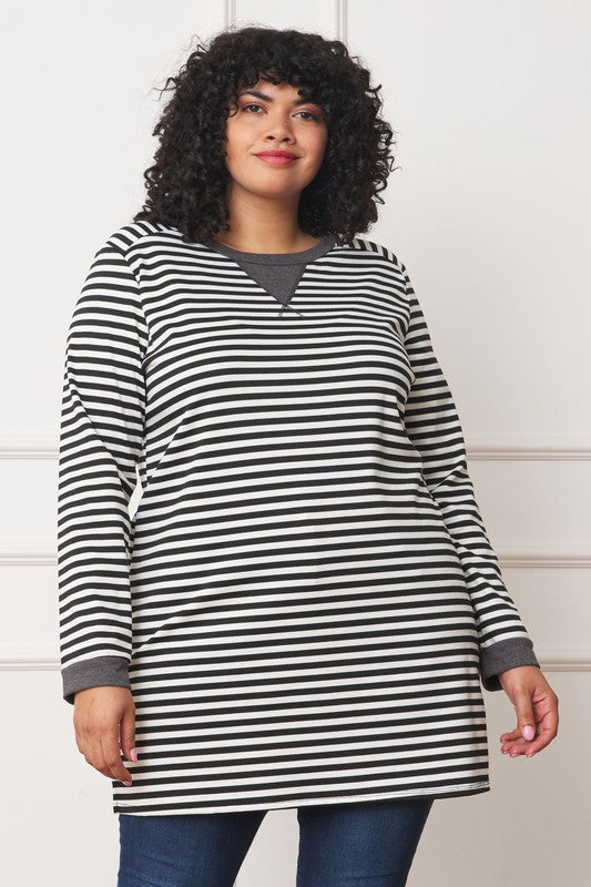 Plus Stripe V-Stich Tunic-Charmful Clothing Boutique