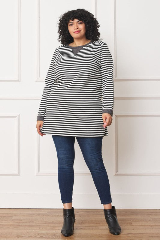 Plus Stripe V-Stich Tunic-Charmful Clothing Boutique