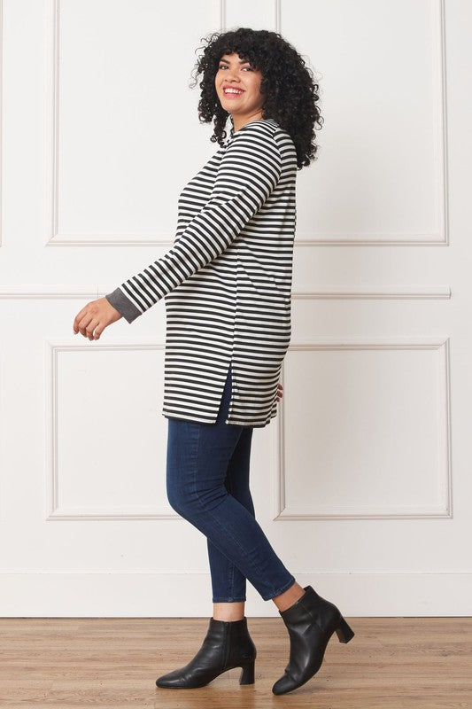 Plus Stripe V-Stich Tunic-Charmful Clothing Boutique