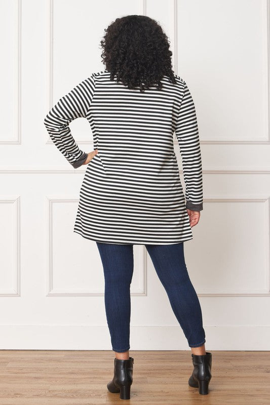 Plus Stripe V-Stich Tunic-Charmful Clothing Boutique