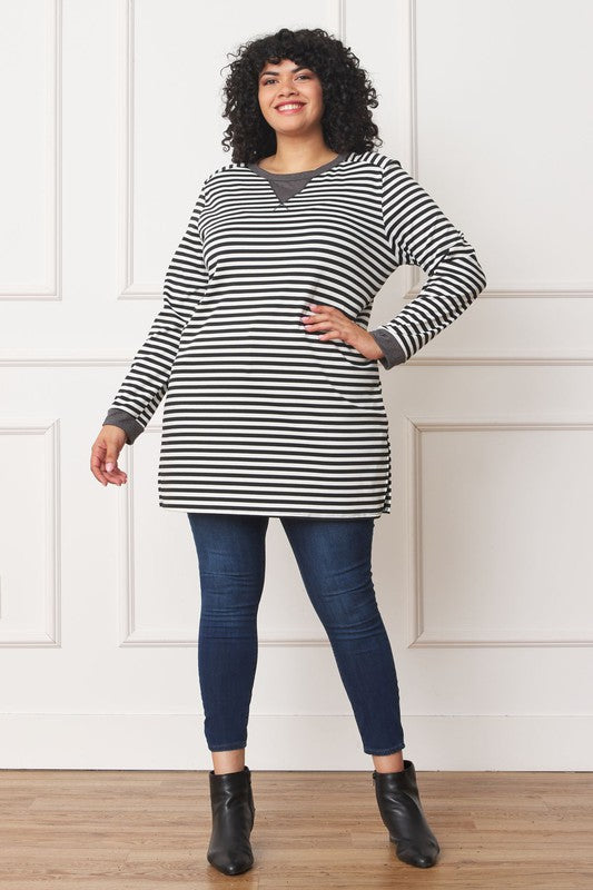 Plus Stripe V-Stich Tunic-Charmful Clothing Boutique