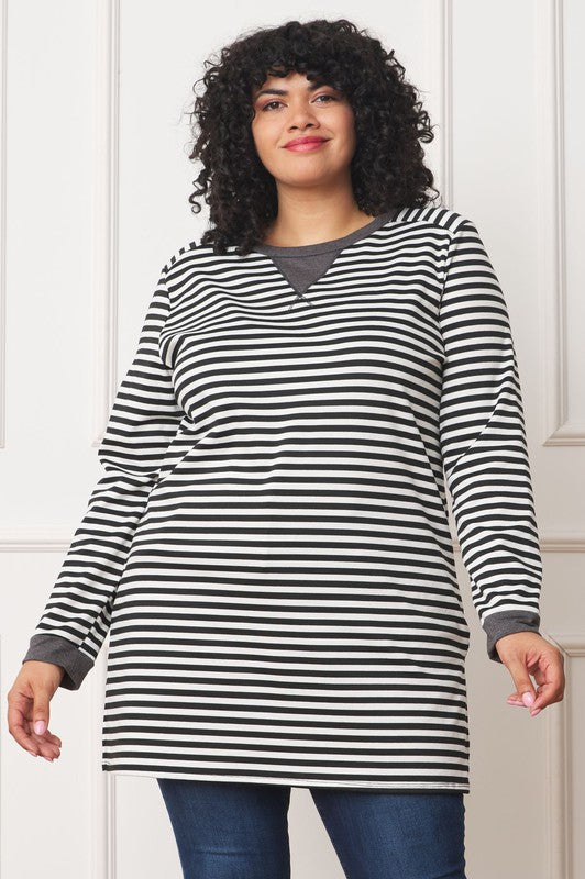 Plus Stripe V-Stich Tunic-Charmful Clothing Boutique