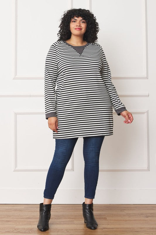 Plus Stripe V-Stich Tunic-Charmful Clothing Boutique