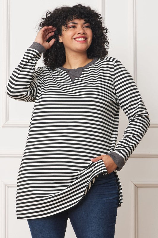 Plus Stripe V-Stich Tunic-Charmful Clothing Boutique