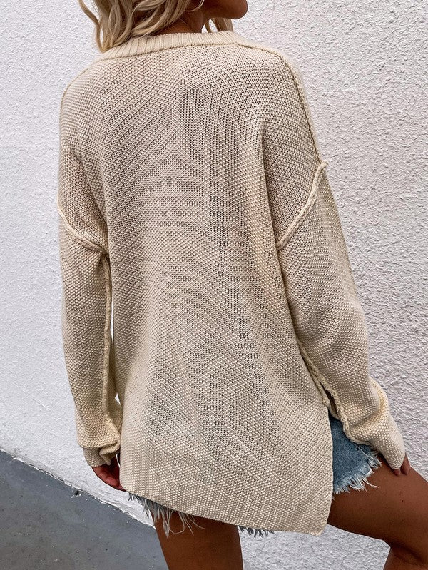 Women Long Sleeve Loose Fit Sweater-Charmful Clothing Boutique