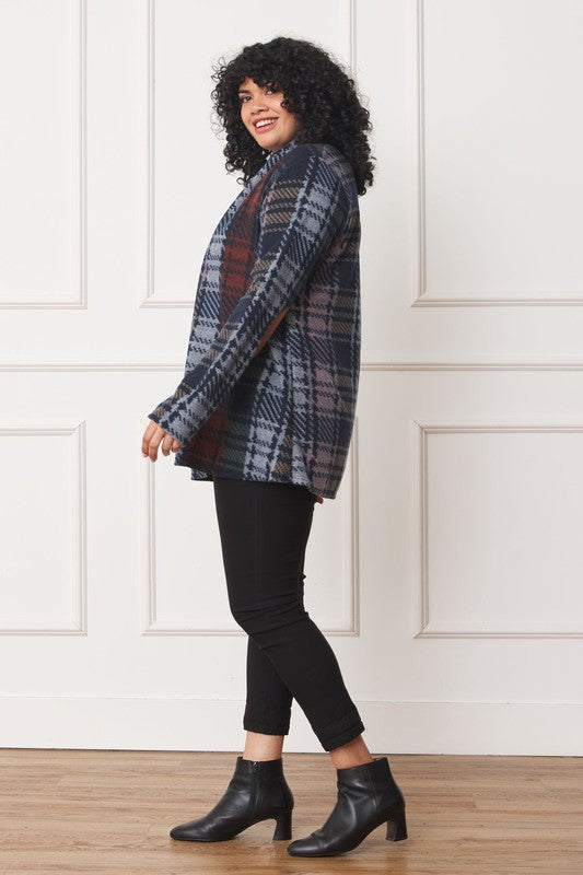 Plus Multi Color Plaid Elbow Patch Cardigan-Charmful Clothing Boutique