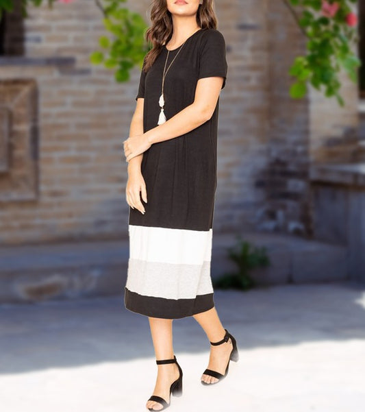 Color Block Calf Length Dress-Charmful Clothing Boutique