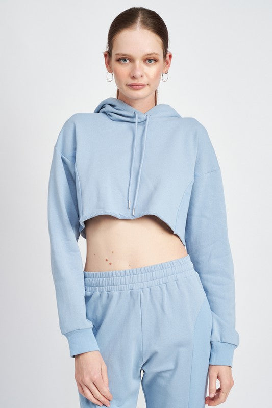 CROPPED HOODIE WITH DRAWSTRINGS-Charmful Clothing Boutique