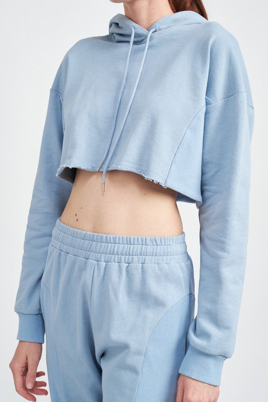 CROPPED HOODIE WITH DRAWSTRINGS-Charmful Clothing Boutique