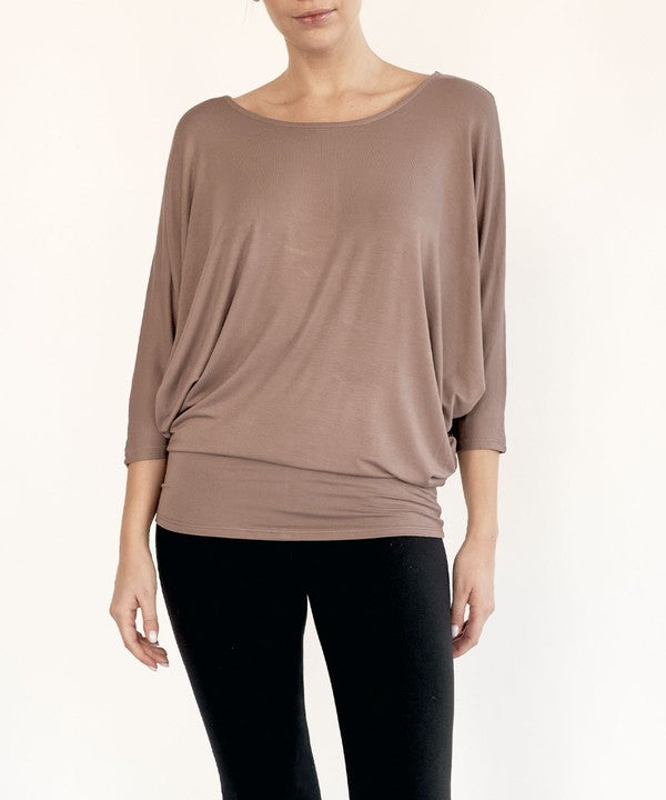 BAMBOO SIDE ROUCH DOLMAN TOP-Charmful Clothing Boutique