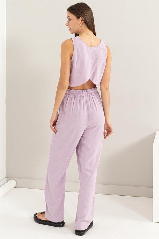 D-Linen Blended Top and Pants Set-Charmful Clothing Boutique