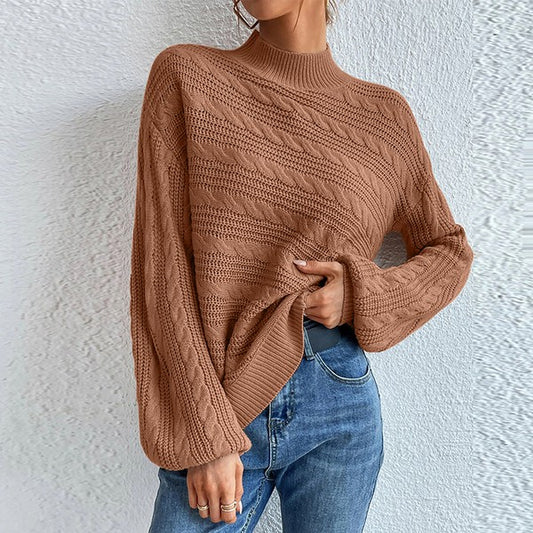 Women's Long Sleeve Mock Neck Sweater-Charmful Clothing Boutique